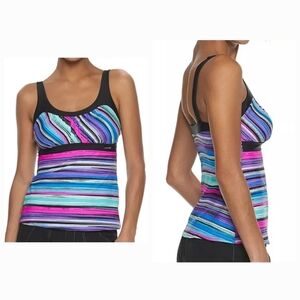 ZeroXposur Sun Smart Multi Color Print UPF 30+ Tankini Swim Top Sz L NEW